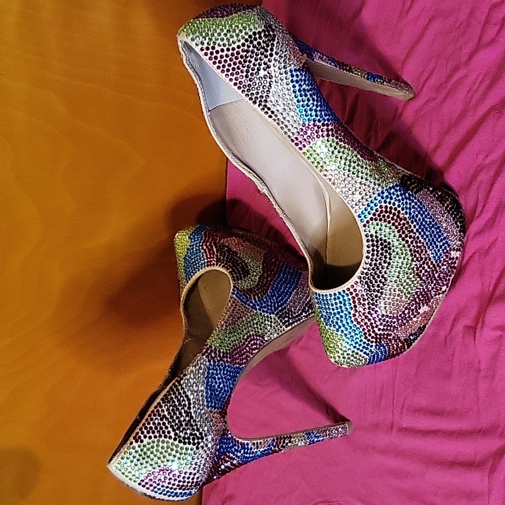 Womens Steve Madden Heels With Multicolor Rhinestones